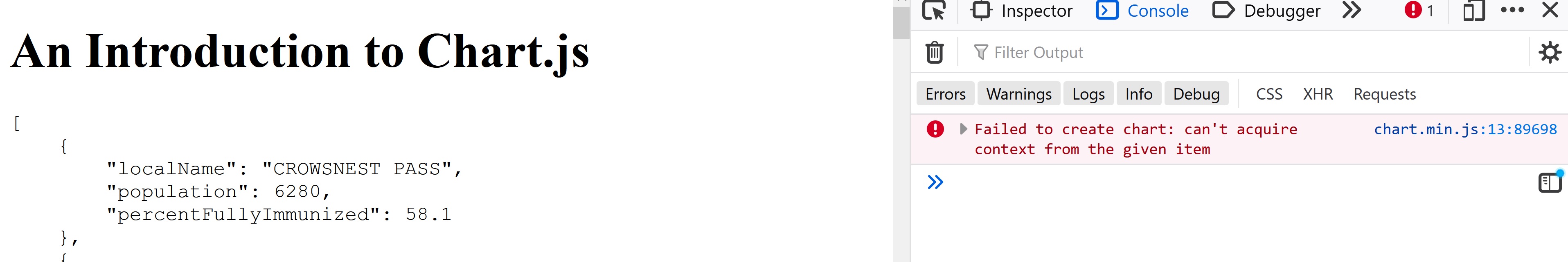 Expected error: Failed to Create Chart