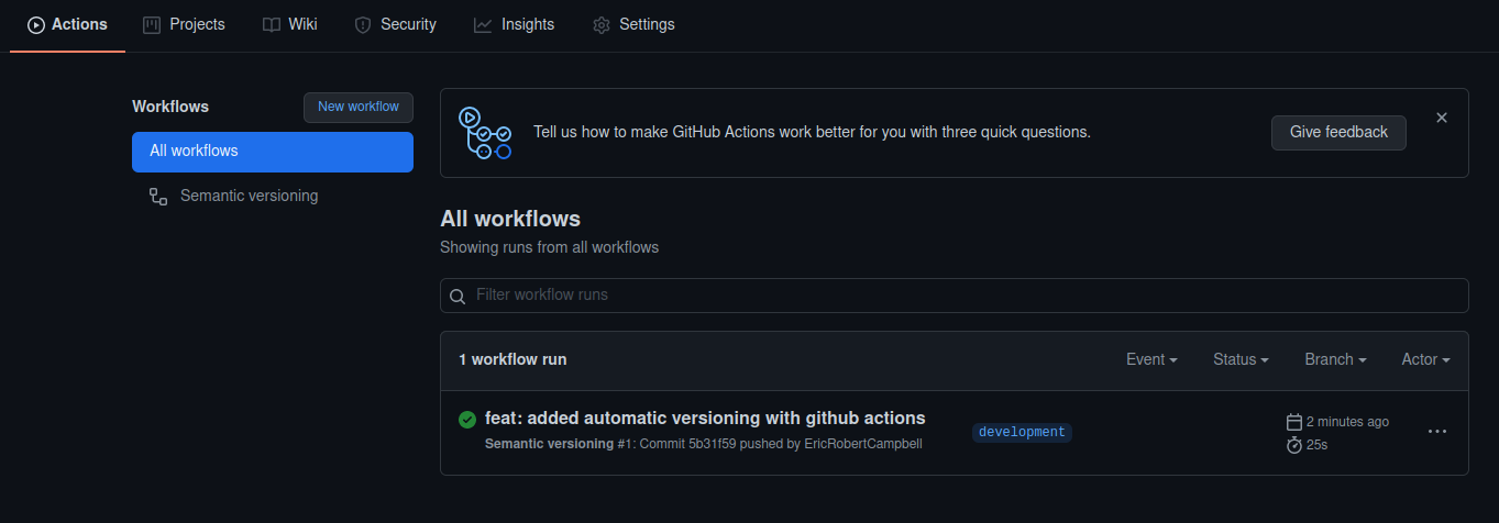 An overview of the Actions tab