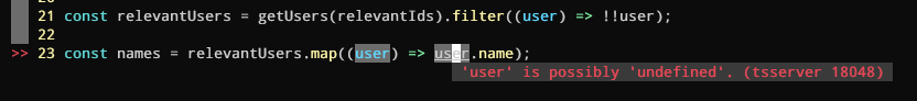 The code above, showing an error 'user could be undefined'